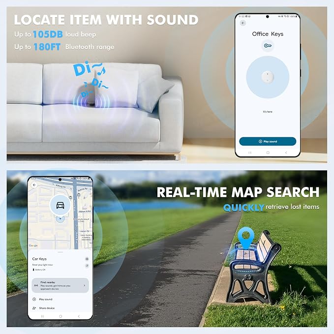 Bluetooth Tracker 4-Pack Smart Tag for Android & Samsung | 3-Year Battery Life, IP66 Waterproof,100db, Item Finder for Keys, Wallet, Luggage. Works with Google Find Hub.