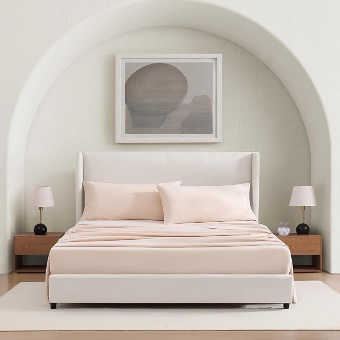 UGG Hedi Cali King Sheet Set 4-Piece Luxury Cooling Sheets Deep Pockets Premium Bedding with 2 Shams Hypoallergenic Machine Washable Soft Lightweight Bed Set for Room, California King, Shell Pink