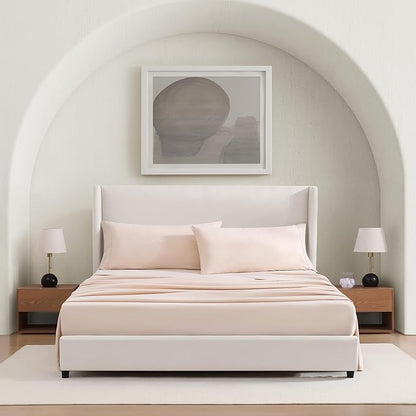UGG Hedi Cali King Sheet Set 4-Piece Luxury Cooling Sheets Deep Pockets Premium Bedding with 2 Shams Hypoallergenic Machine Washable Soft Lightweight Bed Set for Room, California King, Shell Pink