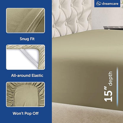 DREAMCARE King Size Sheets Set – 6 pcs Cooling Bed Sheets – up to 15” Deep Pocket King Sheet Set – 2500 Supreme Collection- Extra Soft 100% Brushed Microfiber Hotel Luxury with Side Pocket, Eucalyptus