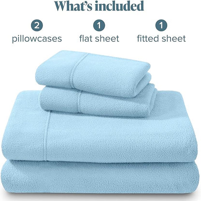 Bare Home Super Soft Fleece Sheet Set - King Size - Extra Plush Polar Fleece, No-Pilling Bed Sheets - All Season Cozy Warmth (King, Light Blue)