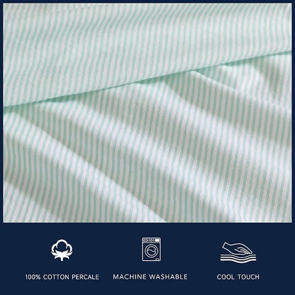 Nautica - King Sheet Set, Cotton Percale Bedding Set, Crisp & Cool, Lightweight & Breathable (Penny Pinstripe White, King)