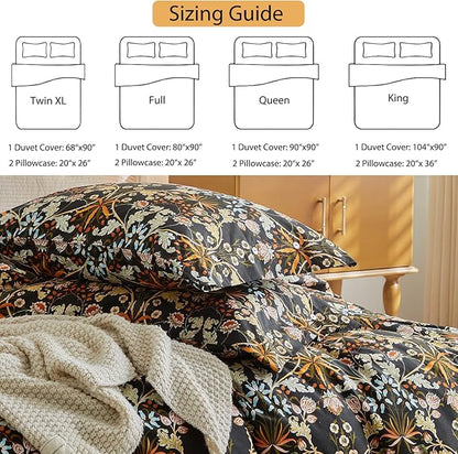 mixinni Duvet Cover Twin XL Size, Cotton Percale Farmhouse Bedding Sets Soft Aesthetic Flowers Plants Comforter Cover for All Season, 3 Pieces Cute Floral Bedding Comforter Set for Women-Twin XL