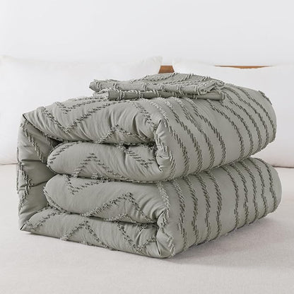Andency Medium Grey California King Comforter Set, Boho Cal King Soft Warm Tufted Bedding Comforter Sets, 3 Pieces Cali King Aesthetic Chevron Farmhouse Cute Bohemian Textured Bedding Set