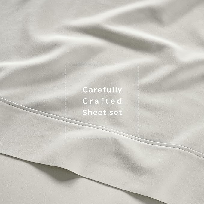 Threadmill Cotton Queen Sheet Set | 100% Cotton Sheets for Queen Size Bed | Solid Sateen Queen Bed Sheets Set with 16” Deep Pocket | Soft Breathable 4-Piece Cooling Bedding Sheet Set | Light Grey