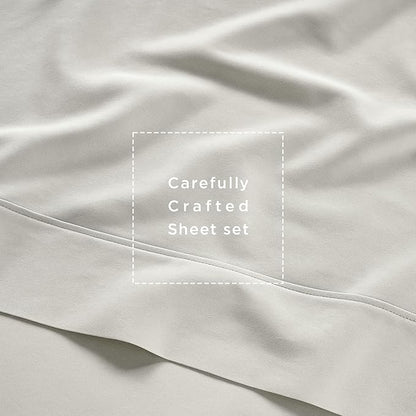 Threadmill Cotton Queen Sheet Set | 100% Cotton Sheets for Queen Size Bed | Solid Sateen Queen Bed Sheets Set with 16” Deep Pocket | Soft Breathable 4-Piece Cooling Bedding Sheet Set | Light Grey