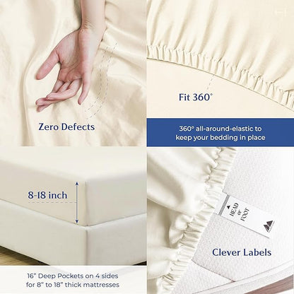 Mayfair Linen 100% Organic Cotton Sheets Twin XL Size - 3 PC Organic Cotton Twin XL Size Percale Weave Sheet Set, Soft, Cooling, Crisp & Breathable, 16" Deep Pocket Hotel Quality Bedding Set - Ivory