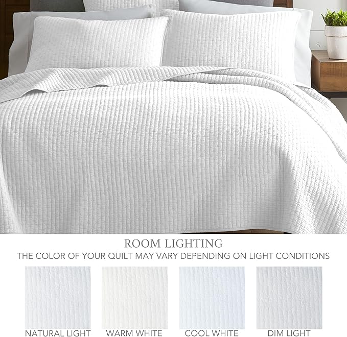 Levtex Home Cross Stitch Reversible Full Bedspread Set (100x104in) with 2 Pillow Shams (26x20in) - Stitch Texture - Bright White - Cotton Full Size Bedspread Set - Lightweight, Soft, Pre-Washed