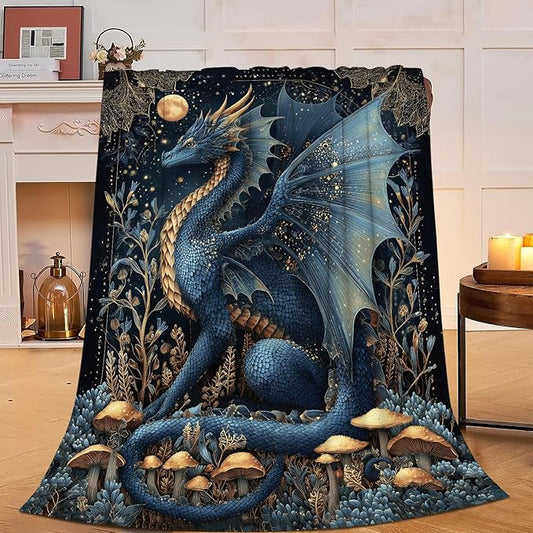 Dragon Blanket Super Soft Warm Fluffy Fleece Flannel Fantasy Animal Throw Blanket Cozy Fuzzy Plush Stuff Bedding Blankets Gifts for Women Kids Boys Girls Adults 80"X60"