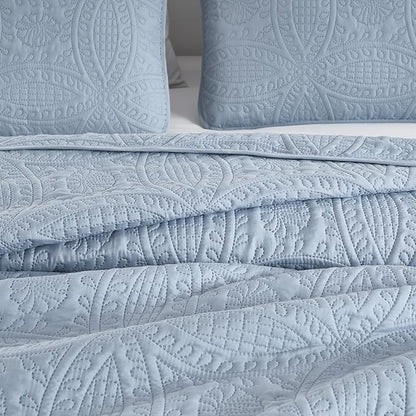 Chezmoi Collection Austin King Oversized Bedspread Set, 3-Piece Pinsonic Quilted Lightweight Microfiber Bedspread Coverlet, Cool Gray | Oversized, Lightweight, Fade Resistant