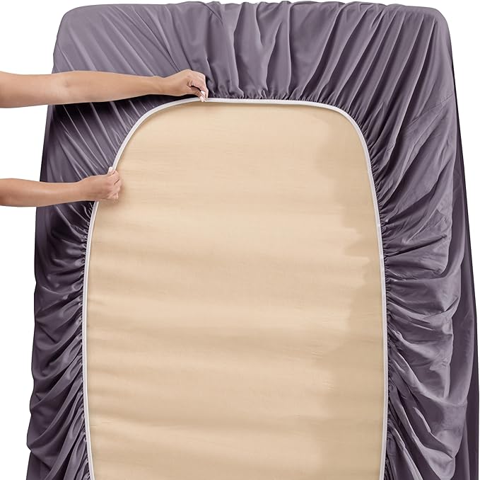 Nestl Twin Size Sheet Set, 4 Piece Extra Deep Pocket (18-24 inches), Microfiber, Hotel Luxury, Soft, Breathable, Wrinkle-Free, Easy to Care, Dusty Purple