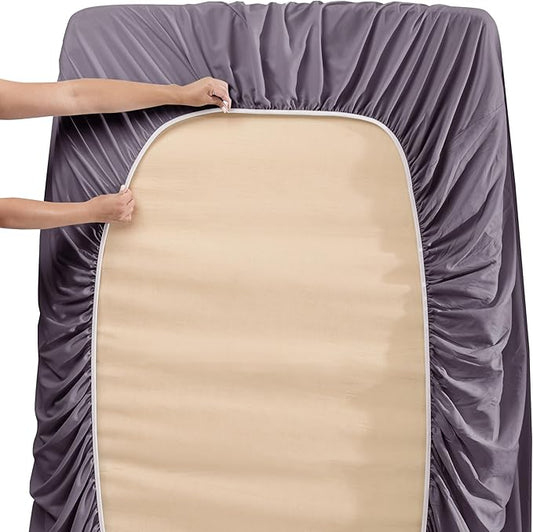 Nestl King Size Sheet Set, 4 Piece Extra Deep Pocket (18-24 inches), Microfiber, Hotel Luxury, Soft, Breathable, Wrinkle-Free, Easy to Care, Grayish Purple