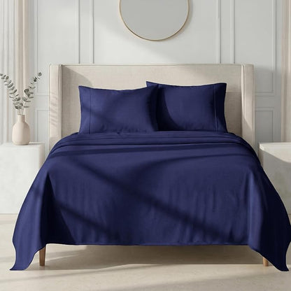 California Design Den Thick and Natural 100% Cotton Queen Bed Sheets Set - 1000 Thread Count Sateen Bedding Sheets & Pillowcases, Deep Pockets, Durable Bedding Set - Navy Blue