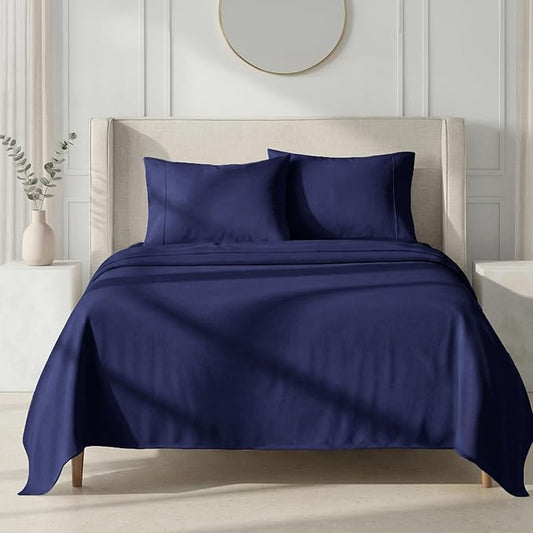 California Design Den King Sheets Deep Pocket Set - 1000 Thread Count Sateen, Thick and Natural 100% Cotton Bed Sheets for King Size Bed, Durable Bedding Set - Navy Blue