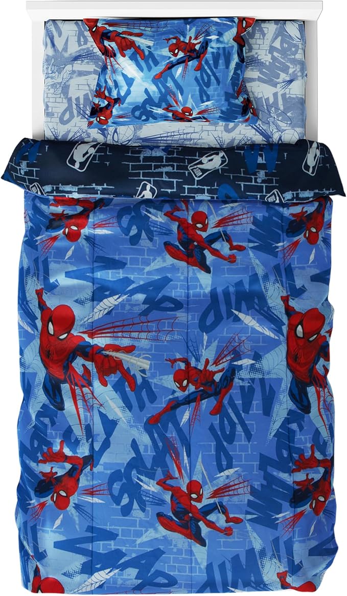 Northwest Disney Marvel Spiderman Twin Comforter Set, Reversible Design Ultra Soft Fade Resistant Microfiber Kids Bedding Set, Officially Licensed