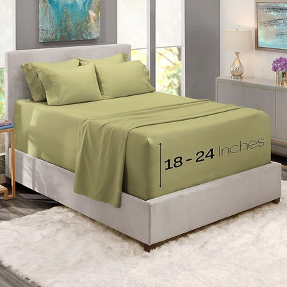 Hearth & Harbor Extra Deep Pocket Sheets - Fits Mattress 18-24 Inches Deep - Extra Deep Pocket Twin XL Sheets Sets - 4 Piece Twin XL Size - Sage