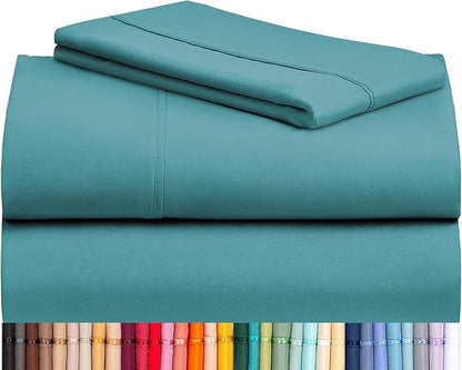 LuxClub 3 PC Sheet Twin Size Sheet Set Bed Sheets Deep Pockets 18" Eco Friendly Wrinkle Free-Kids-Fitted Sheets Machine Washable Hotel Bedding Silky Soft - Teal Twin