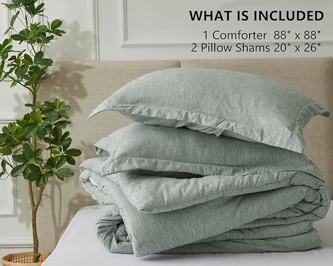 CozyLux Queen Comforter Set, 3 Pieces Sage Green Soft Luxury Cationic Dyeing Comforters Queen Size Bedding Sets, Breathable Lightweight Bed Set with 1 Down Alternative Comforter and 2 Pillow Shams