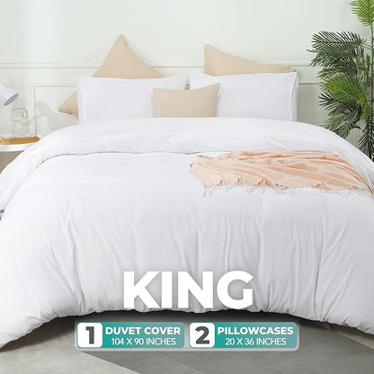 Utopia Bedding Duvet Cover Set with Pillowcases - 1 Duvet Cover with 2 Pillowcases - 20 X 36-3 Pieces Bedding Duvet Cover with Zipper Closure - Soft Brushed Microfiber (King, White)