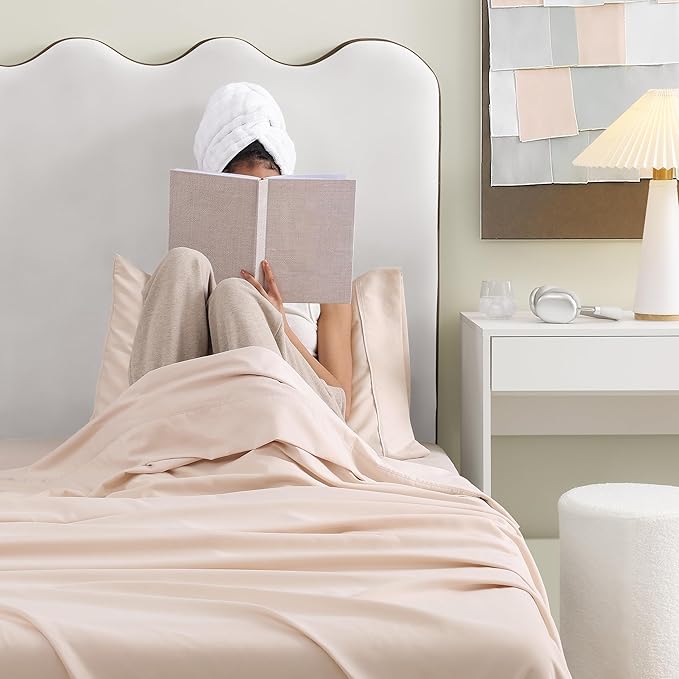 UGG Hedi Twin Sheet Set 3-Piece Luxury Cooling Sheets Deep Pockets Premium Bedding with 1 Pillow Sham Hypoallergenic Machine Washable Soft Lightweight Bed Set for Dorm or Kid Bunk, Twin, Shell Pink