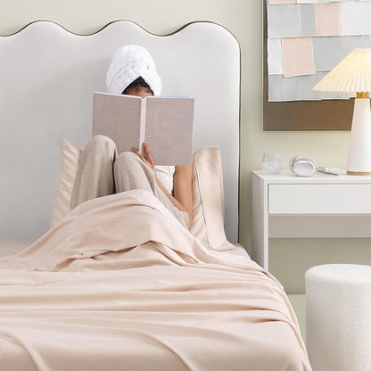 UGG Hedi Twin Sheet Set 3-Piece Luxury Cooling Sheets Deep Pockets Premium Bedding with 1 Pillow Sham Hypoallergenic Machine Washable Soft Lightweight Bed Set for Dorm or Kid Bunk, Twin, Shell Pink