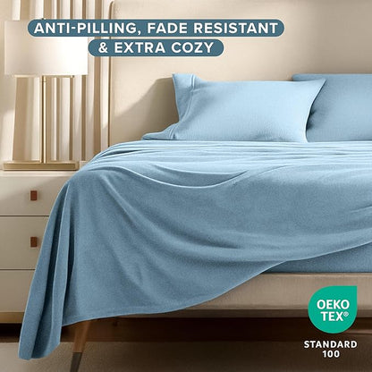 Bare Home Super Soft Fleece Sheet Set - Full Size - Extra Plush Polar Fleece, No-Pilling Bed Sheets - All Season Cozy Warmth (Full, Light Blue)