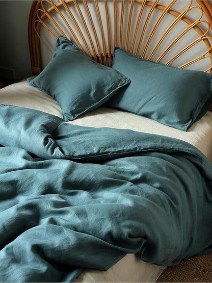 XZ XIFA Blue Linen Duvet Cover King, 100% Washed French Flax Linen Bedding with Zipper Closure, Cooling for Hot Sleepers, Textured Bed Sets - 1 Duvet Cover and 2 Pillowcases