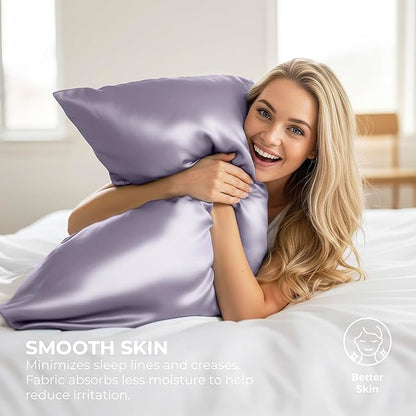 Satin Pillowcase 2 Pack - Queen Size (20"x30", Lavender) - Silky Pillow Cases for Hair and Skin - Satin Pillow Covers with Envelope Closure - Extra Soft Premium Microfiber