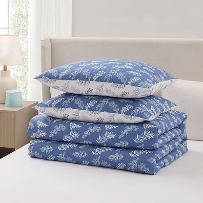 Nestl Queen Comforter Set - Slate Blue Bed in a Bag Queen Size, 3 Pieces Reversible Bed Set, Soft Floral Bedding Set, All Season Botanical Comforters with Pillow Shams