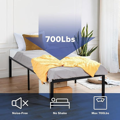 Olee Sleep 18 Inch Heavy Duty Steel Slat Anti-Slip Support, Easy Assembly Platform Bed Frame, Noise Free Steel Mattress Foundation, Maximum Storage, No Box Spring Needed, Black, Twin Size