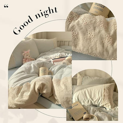 HighBuy Blue Gingham Comforter Set Queen Size with Lace Ruffles,Farmhouse Modern Blue Plaid Checkered Comforter Set Grid Bedding Sets Fluffy 3 Pieces,Gingham Bed Comforter with 2 Pillowcases