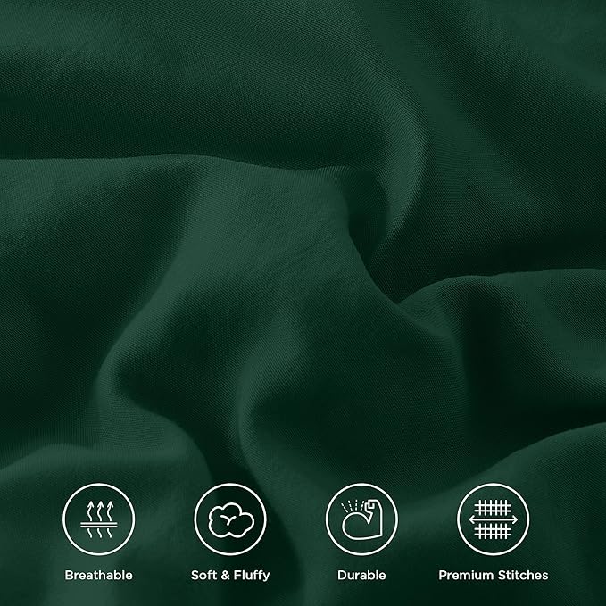 Andency Dark Green Comforter Set Queen Size, Lightweight Fluffy Farmhouse Ruffle Bedding Set, Soft Polyester All Season Shabby Chic Bed Comforter Set 3 Pieces(1 Comforter 2 Pillowcases)