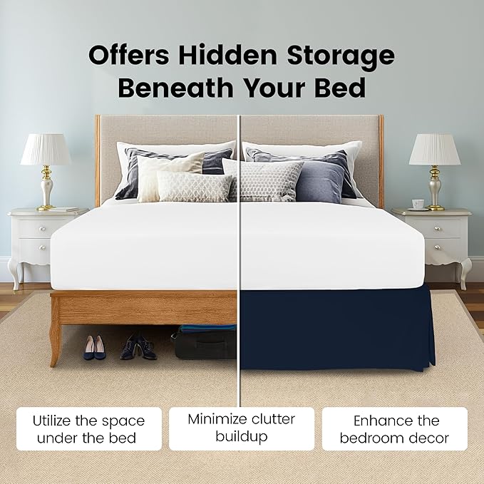 Utopia Bedding Twin Bed Skirt - Soft Quadruple Pleated Ruffle - Easy Fit with 16 Inch Tailored Drop - Hotel Quality, Shrinkage and Fade Resistant (Twin, Navy)