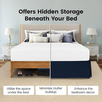 Utopia Bedding Full Bed Skirt - Soft Quadruple Pleated Ruffle - Easy Fit with 16 Inch Tailored Drop - Hotel Quality, Shrinkage and Fade Resistant (Full, Navy)