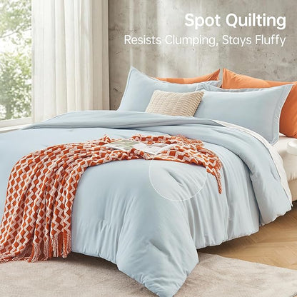 MUXHOMO King Size Comforter Set, All Season Ultra Soft Down Alternative Bedding - 3 Piece Lightweight Bed Set Includes 1 Comforter (104"x90") and 2 Pillow Shams (20"x36"), Lake Blue