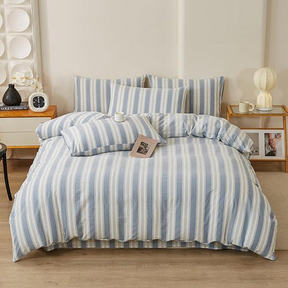 Blue Striped Twin XL Duvet Cover Washed Cotton Boho Twin XL Comforter Cover Soft Vertical Stripe Pattern Duvet Cover Set with 2 Pillow Cases Farmhouse Zipper Bedding Pinstripe Duvet Protector