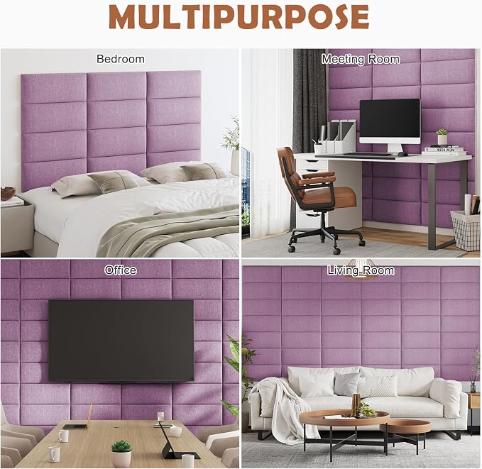 IFNOW Wall Mounted Headboard, Peel and Stick Panels, Dark Pink, King | 3D Soundproof Acoustic Padding, Reusable and Removable Tufted fabric Bed Headboard for bedroom (12 Panels, 10" x 24")