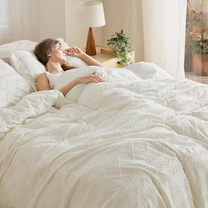 Bedsure Boho Duvet Cover King Size, Soft & Comfortable Elegant Design Boho Bedding for Decoration, Machine Washable Comforter Cover for All Seasons,Includes 1 Duvet Cover & 2 Pillow Shams, White