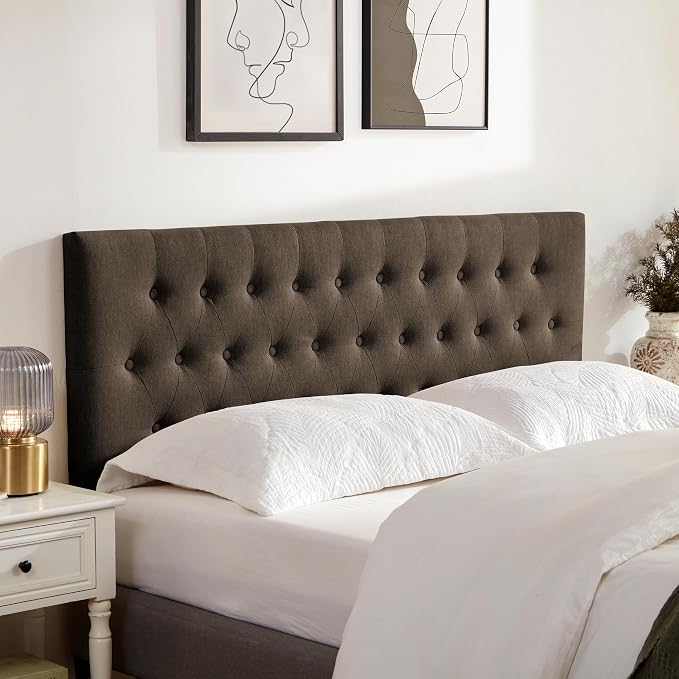 Tufted Upholstered Headboard Full Size, Adjustable Height 37- 51 in, Brown | Sturdy and Durable Solid Wood Full XL Headboard, Fabric Full Headboard Only, Modern Button Diamond Design Head Board