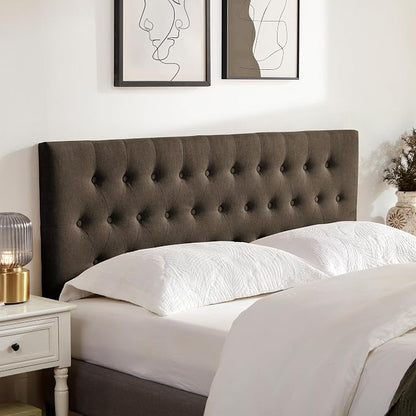 Tufted Upholstered Headboard Full Size, Adjustable Height 37- 51 in, Brown | Sturdy and Durable Solid Wood Full XL Headboard, Fabric Full Headboard Only, Modern Button Diamond Design Head Board