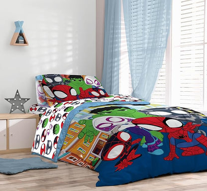 Sunny Side Up Marvel Spidey & His Amazing Friends Twin Comforter Set - 5 Piece Kids Bedding Includes Comforter, Sheets & Pillow Cover - Super Soft Superheroes Microfiber Bed Set