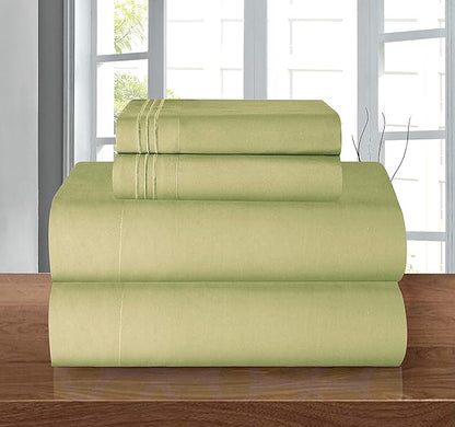 Elegant Comfort Luxury Quality Microfiber 5-Piece 1500 Premium Hotel Sheet Set-Wrinkle Resistant, All Around Elastic Fitted Sheet, Deep Pocket up to 16", Split King, Sage/Green
