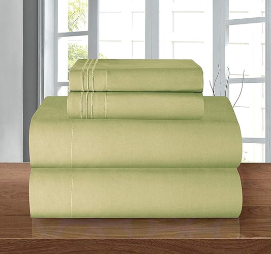 Elegant Comfort 1500 Premier Hotel Quality 4-Piece Bed Sheet Sets, Deep Pockets - Luxurious Wrinkle Free & Fade Resistant, Queen, Green