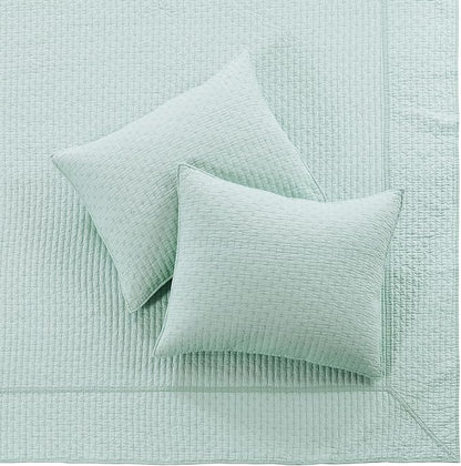 Levtex Home Cross Stitch Reversible Twin Bedspread Set (84x104in) with 1 Pillow Sham (26x20in) - Stitch Texture - Blue Haze - Cotton Twin Size Bedspread Set - Lightweight, Soft, Pre-Washed