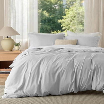 Bedsure Duvet Cover Full Size - Soft Double Brushed Bedding Set for Kids & Adults, Zipper Closure, 3 Pieces, Includes 1 Duvet Cover (80"x90") & 2 Pillow Shams, NO Comforter, Silver Grey