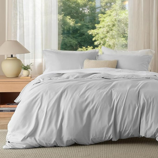 Bedsure Duvet Cover Full Size - Soft Double Brushed Bedding Set for Kids & Adults, Zipper Closure, 3 Pieces, Includes 1 Duvet Cover (80"x90") & 2 Pillow Shams, NO Comforter, Silver Grey