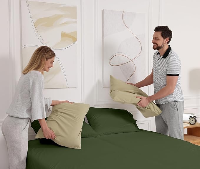 RUVANTI 100% Cotton Sheets – Twin XL Size Percale Bedding, Cooling & Breathable, Durable with a Crisp, Soft & Comfortable Feel, 16" Deep Pocket, 3-Piece Set, Chive
