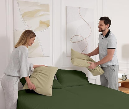 RUVANTI 100% Cotton Sheets – Twin XL Size Percale Bedding, Cooling & Breathable, Durable with a Crisp, Soft & Comfortable Feel, 16" Deep Pocket, 3-Piece Set, Chive