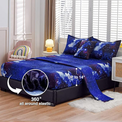 A Nice Night Galaxy 6Pcs Bedding Sets Outer Space Comforter Bed in a Bag 3D Printed Quilt,for Children Boy Girl Teen Kids,Full 6Pcs