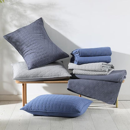 HORIMOTE HOME Denim Blue King Size Quilt Set - Soft Microfiber Bedspread with 2 Shams, Lightweight & All-Season Geometric Coverlet for Cozy Bedding